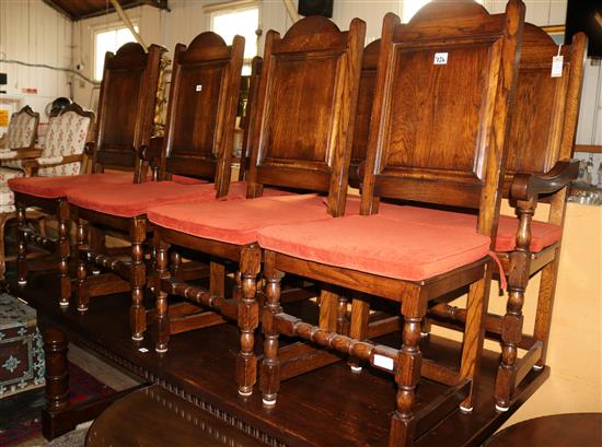 Modern set of 8t oak panelled high back dining chairs incl 2 carvers(-)